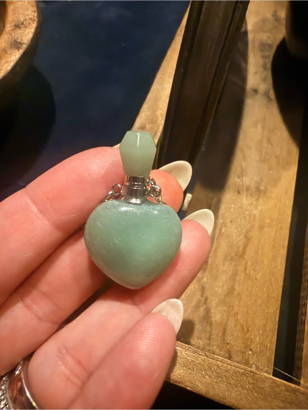Heart crystal perfume bottle Pendant Necklace - Mint Green Crystal Heart